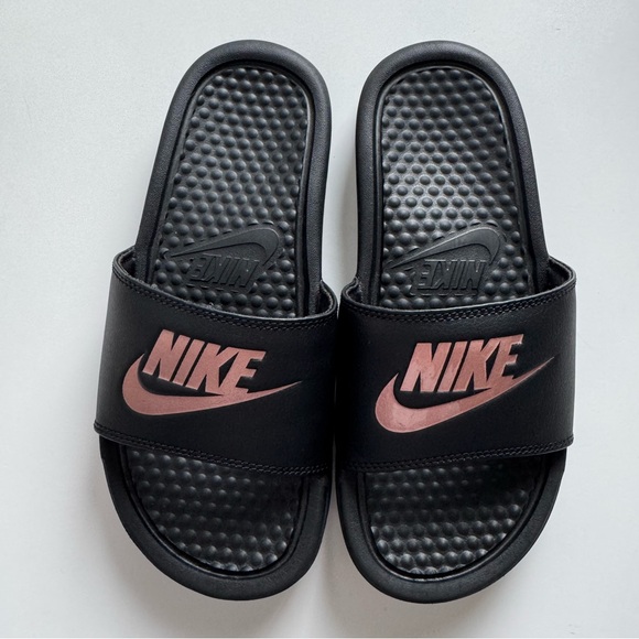 Nike Shoes - Women's Nike Benassi Jdi Sandal Black/Vivid Pink, Black/Rose Gold. Size: 5.